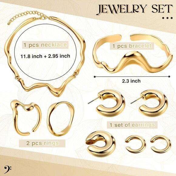 Chic 8-Pcs Gold Evening Clutch Set with Jewelry - Ideal for Weddings & Parties - Picture 6 of 8